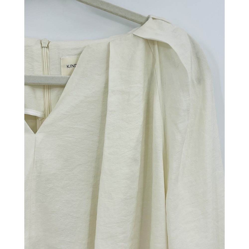 Kindersalmon Korea Ivory Pleated Blouse Size Medium Large Balloon Sleeves - Picture 3 of 14